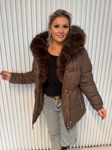 Dámská luxusní hnědá bunda Ariel s bohatou kožešinou