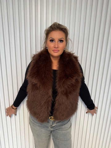 Dámská krátká kožešinová hnědá vesta Raja