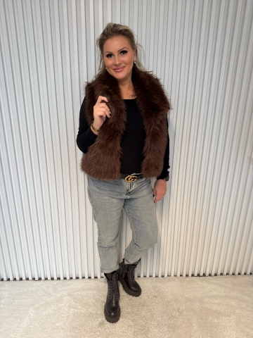 Dámská krátká kožešinová hnědá vesta Raja