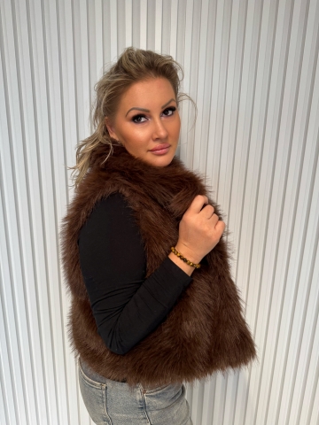 Dámská krátká kožešinová hnědá vesta Raja