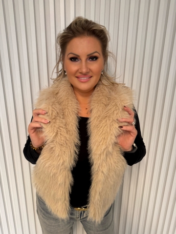 Dámská krátká kožešinová světle béžová vesta Raja