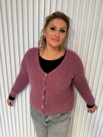 Dámský propínací svetr Klaudie s mohérem ve vínové, růžové a světle béžové barvě