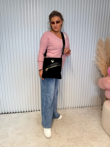 Dámská Lola crossbody kabelka Laura Biaggi s posuvným popruhem, černé barvy.
