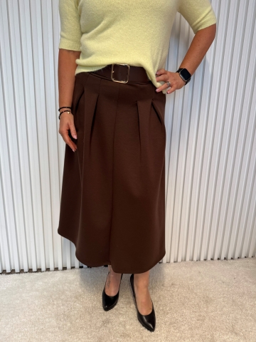 Dámská kolová delší hnědá sukně Aida s opaskem