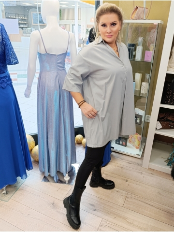 Dámské delší šedá košile Lada na knoflíčky pod prsa