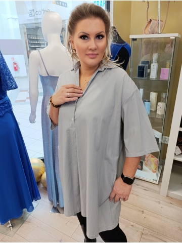 Dámské delší šedá košile Lada na knoflíčky pod prsa