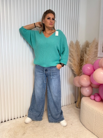 Dámské modré široké džíny CHERRY elastické s kapsama