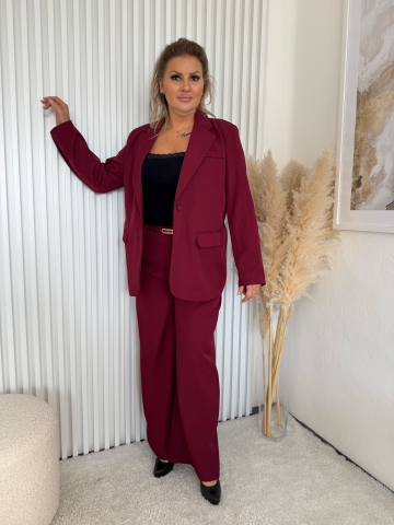 Dámský elegantní kalhotový kostým Megane ve vínové  barvě