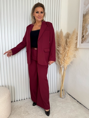 Dámský elegantní kalhotový kostým Megane ve vínové  barvě