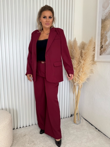 Dámský elegantní kalhotový kostým Megane ve vínové  barvě
