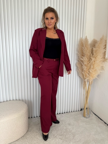 Dámský elegantní kalhotový kostým Megane ve vínové  barvě