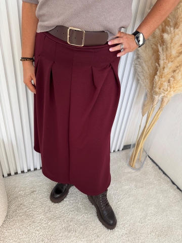 Dámská kolová delší bordó sukně Aida s opaskem