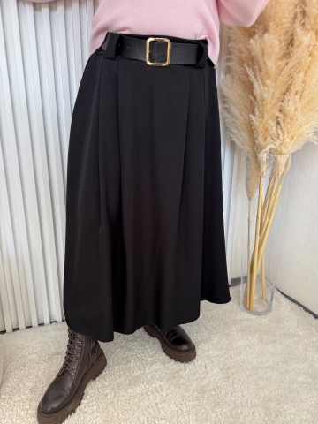 Dámská dlouhá kolová sukně Daisy v černé barvě s opaskem
