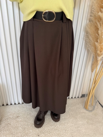 Dámská dlouhá kolová sukně Daisy v čokoládové barvě s opaskem