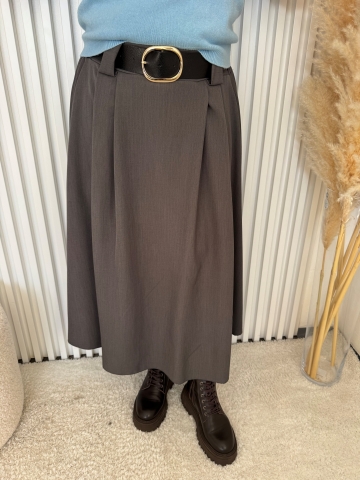 Dámská dlouhá kolová sukně Daisy v šedé barvě s opaskem