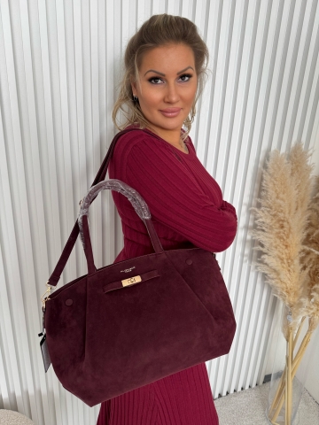Dámská luxusní vínová kabelka Leona z broušené imitace kůže