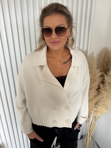 Dámský smetanový elastický svetr Olympie s dlouhým rukávem na knoflíky