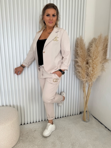Dámská luxusní světle béžová souprava Zara sako a kalhoty
