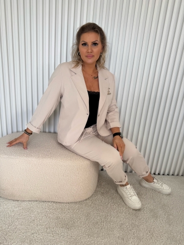 Dámská luxusní světle béžová souprava Zara sako a kalhoty