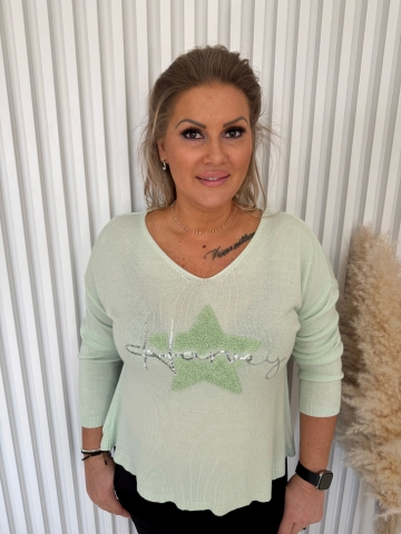 Dámský mint elastický svetr s dlouhým rukávem Annie