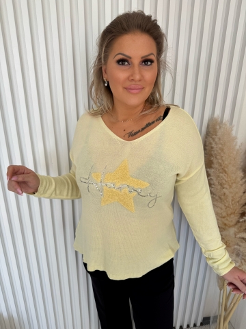 Dámský žlutý elastický svetr s dlouhým rukávem Annie