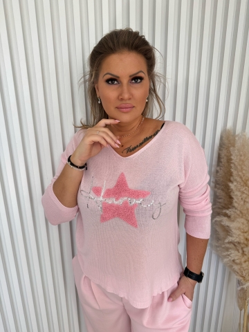 Dámský růžový elastický svetr s dlouhým rukávem Annie