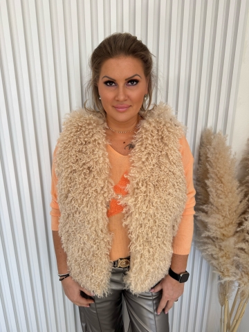 Dámská luxusní světle béžová kožešinová vesta Libka