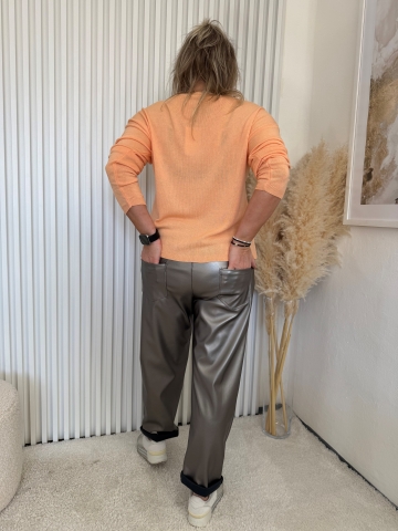 Dámské pohodlné  lesklé kalhoty Lady z imitace kůže v pase se zlatou přezkou
