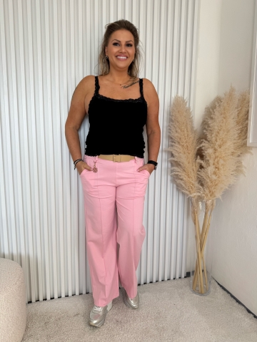 Dámské růžové elegantní široké kalhoty Sal s opaskem