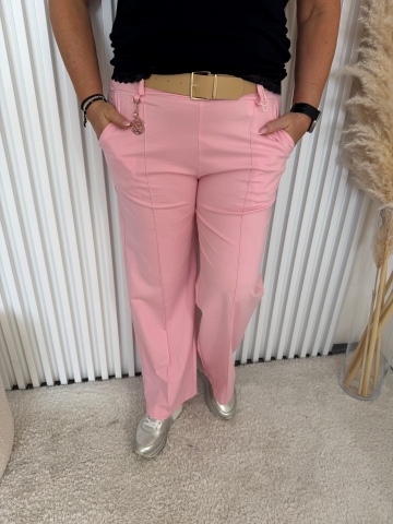 Dámské růžové elegantní široké kalhoty Sal s opaskem