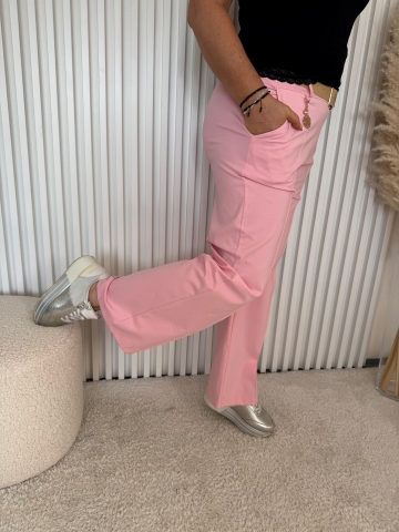 Dámské růžové elegantní široké kalhoty Sal s opaskem