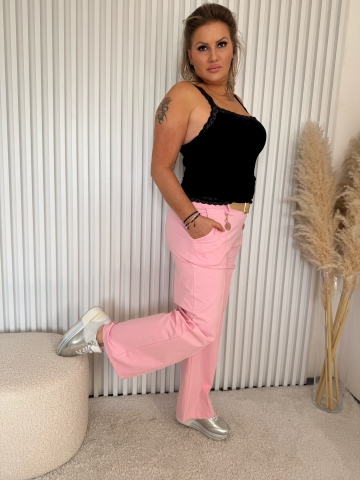 Dámské růžové elegantní široké kalhoty Sal s opaskem