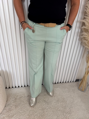 Dámské zelené elegantní široké kalhoty Sal s opaskem
