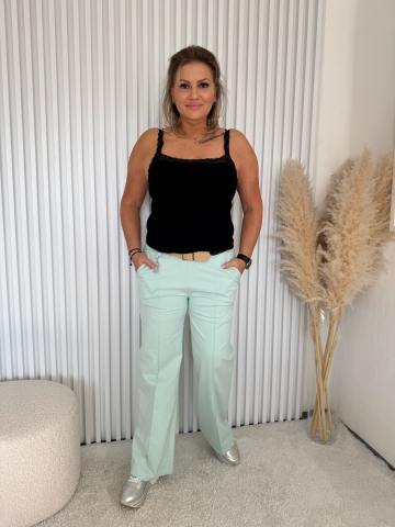 Dámské zelené elegantní široké kalhoty Sal s opaskem