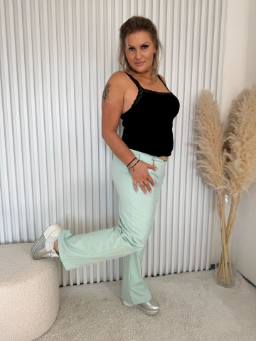 Dámské zelené elegantní široké kalhoty Sal s opaskem
