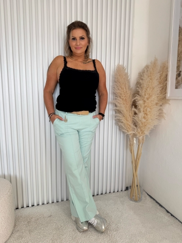 Dámské zelené elegantní široké kalhoty Sal s opaskem