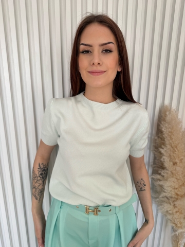Dámské mint elegantní kalhoty Claire dole na gumu s opaskem