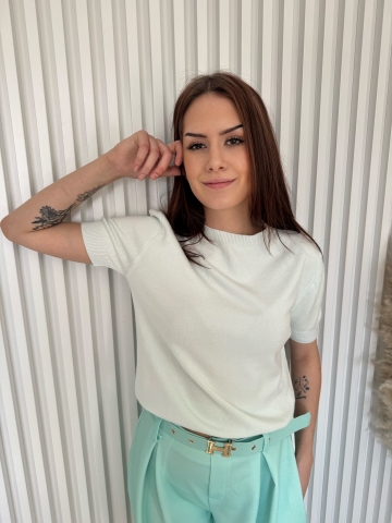 Dámské mint elegantní kalhoty Claire dole na gumu s opaskem