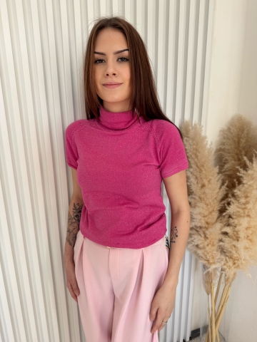 Dámské růžové elegantní kalhoty Claire dole na gumu s opaskem