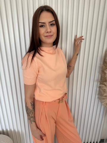 Dámské oranžové elegantní kalhoty Claire dole na gumu s opaskem