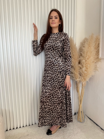 Dámské leopardí dlouhé šaty Andre s černou podšívkou