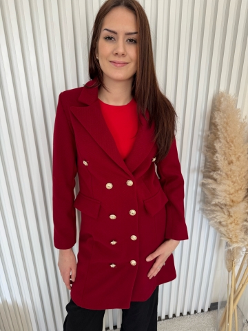 Dámský elegantní vínový kratší dvouřadový kabát Ali s podšívkou