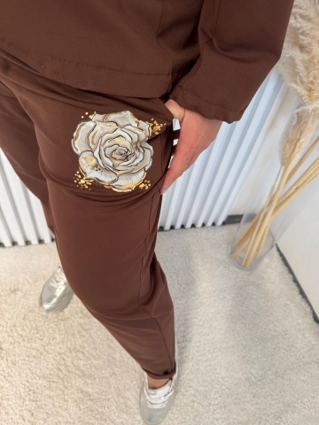 Dámský hnědý sportovně elegantní komplet Denisa kalhot a saka