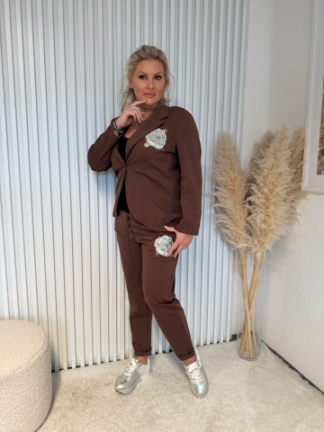 Dámský hnědý sportovně elegantní komplet Denisa kalhot a saka