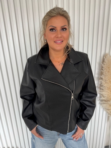 Dámská krátká černá bunda Abida křivák z imitace kůže