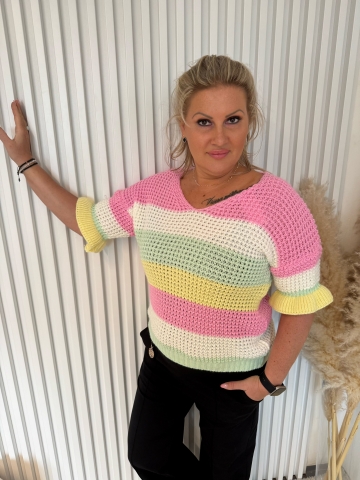 Dámský  svetr s krátkým rukávem Helena zakončeným volánem