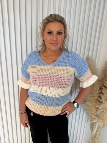 Dámský  svetr s krátkým rukávem Helena zakončeným volánem