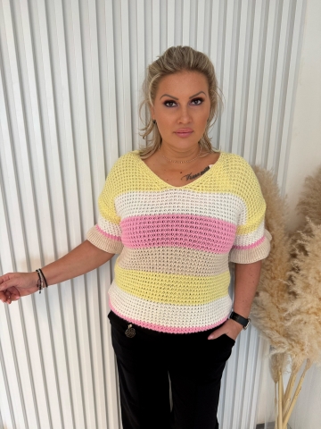 Dámský  svetr s krátkým rukávem Helena zakončeným volánem