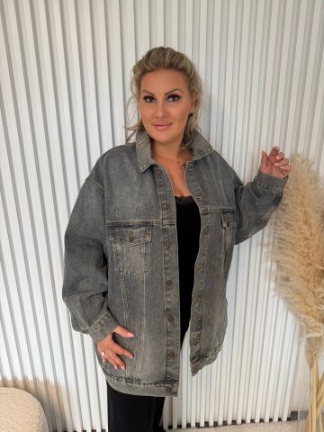 Dámská modrá džínová bunda Angel oversize s kapsama