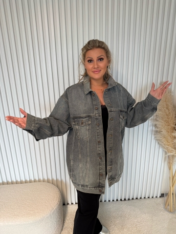 Dámská modrá džínová bunda Angel oversize s kapsama